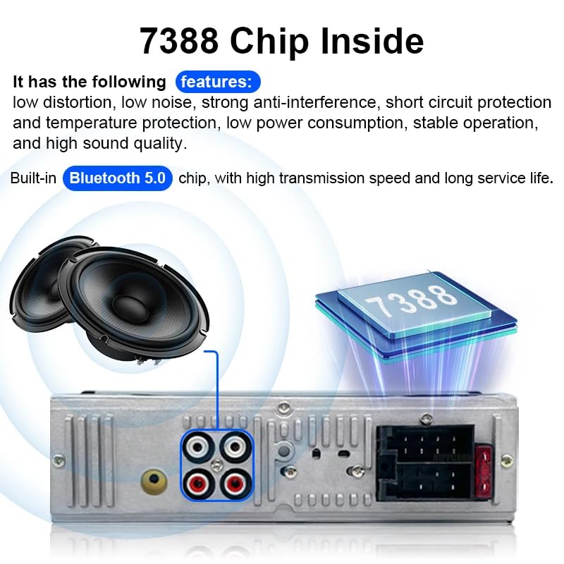 1 DIN Car Stereo Bluetooth Audio Receiver - FM Radio MP3 Player with Hands-Free Calling, Wireless Music Streaming, Fast Charging, USB/TF/AUX Port, 7-Color Backlight, Clock Display, Remote Control
