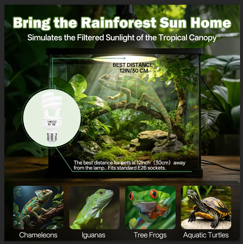 UVB Reptile Light 5.0: 15W Tropical & Subtropical UVA UVB Reptile Light Bulb, UVB Light for Reptiles Compact Fluorescent Terrarium Lamp,UVB Bulb for Chameleon Turtle Gecko Snake Include UV Sensor Card - size: 5.5INCH-5.0