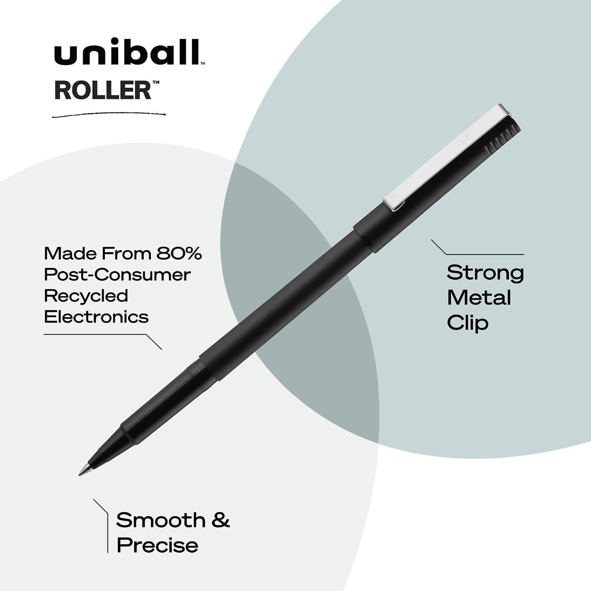 uniball Roller Rollerball Pens, Micro Point (0.5mm), Black, 12 Pack