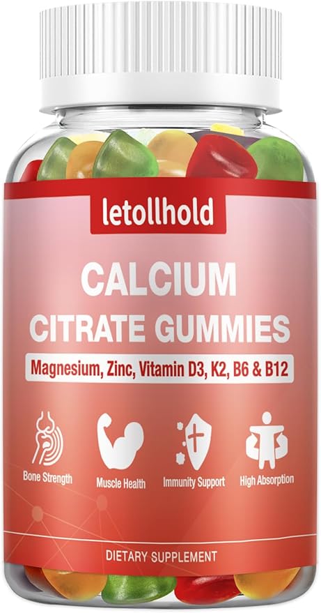 Citrus Splash Calcium Gummies Infused with D3 K2 B6 B12 Magnesium Zinc