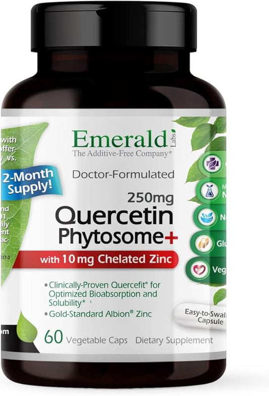 EMERALD LABS Quercetin Phytosome Plus - Vegan Antioxidant & Immune Support Supplement - Contains Quercetin & Zinc - 60 Vegetable Capsules (60-Day Supply)