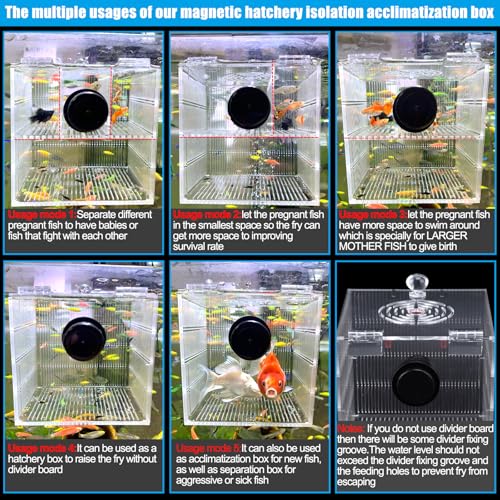 Magnetic Fish Breeder Box for Isolation Boxes Acclimation Hatchery breeding Incubator for Guppy Baby Betta Shrimp Saltwater Clownfish Coral Anemones Aggressive or Injured Fishes