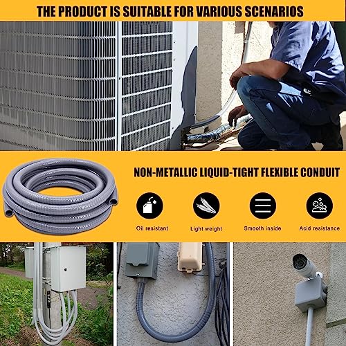 Liquid-Tight Conduit - 1-1/4 inch 50 Feet Flexible Non Metallic Liquid Tight Electrical Conduit Kit, with 4 Straight and 2 Angle Fittings Included - size: 1-1/4inch 50FT