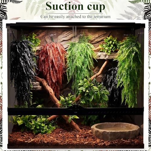 Suncalla Reptile Plants Terrarium Hanging Plants Vines Boston Climbing Terrarium Plant with Suction Cup for Bearded Dragons Lizards Crested Gecko Snake Crab Tank(Vivid Series,3 Colors) - style: Vivid Series