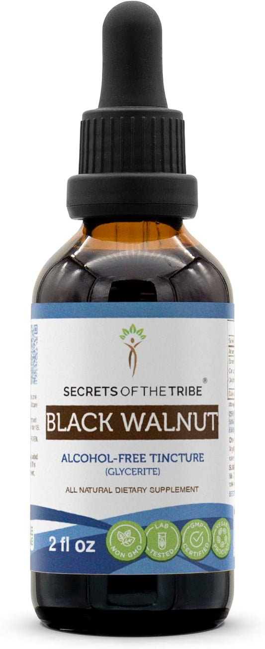 Secrets of the Tribe Black Walnut Tincture Alcohol-Free Extract, Black Walnut (Juglans Nigra) Dried Hull Tincture Supplement (2 FL OZ)