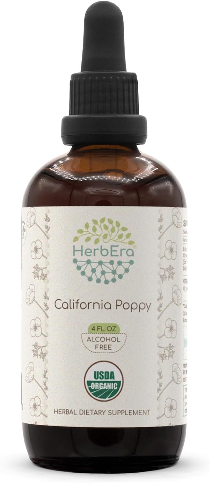 California Poppy B120 USDA Organic Tincture | Alcohol-Free Extract, High-Potency Herbal Drops | Certified Organic California Poppy (Eschscholzia Californica) Dried Herb and Flower (4 fl oz)