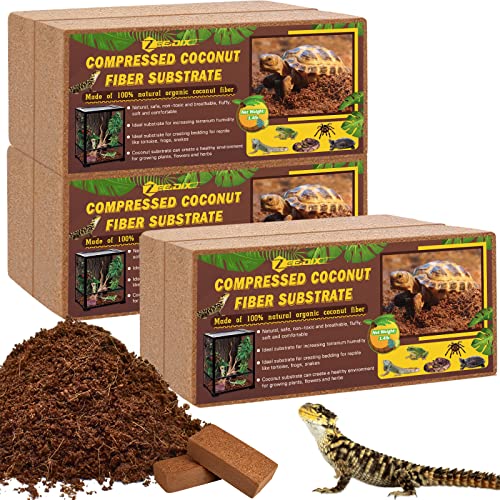 ZeeDix 6 Pack Coconut Fiber Substrate, 100% Organic Coconut Husk Coco Coir Brick Terrarium Bedding for Reptiles, Tortoise, Bearded Dragon, Leopard Gecko, Snake, Hermit Crabs, Frogs, Tarantula - color: 6pcs