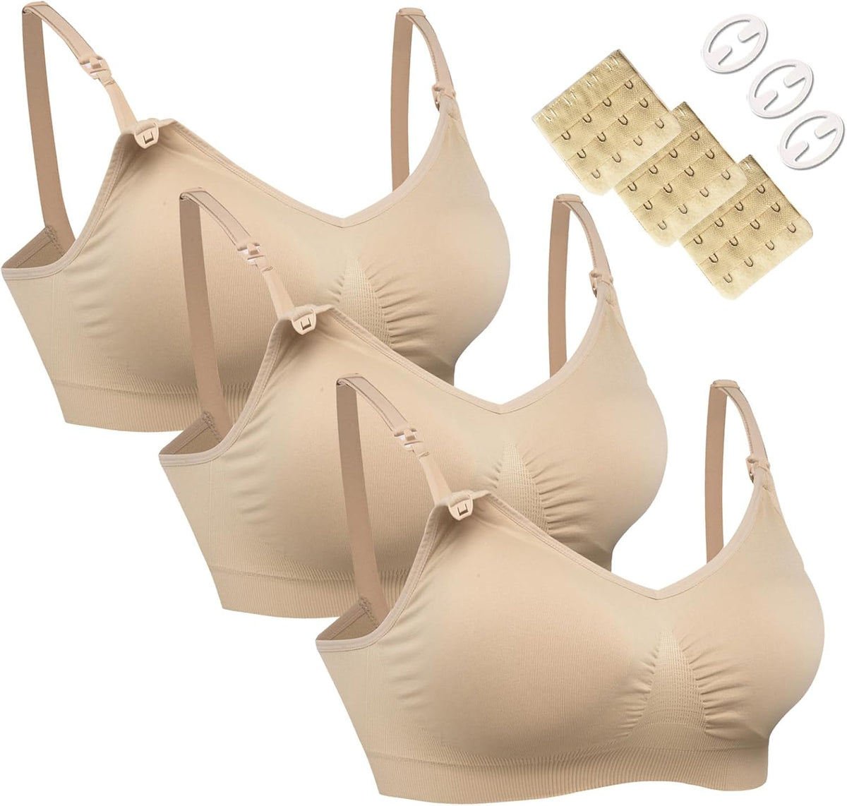 HOFISH 3PACK Full Bust Seamless Nursing Maternity Bras Bralette S-XXL with Extra Bra Extenders & Clips