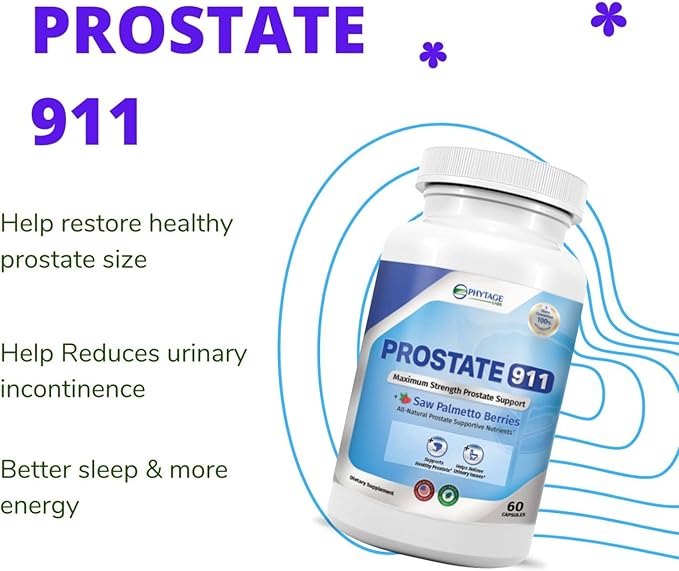 Prostate 911 Men’s Health Supplement - Saw Palmetto Support Prostate Function (60 Capsules)