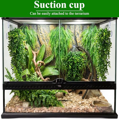 Suncalla Reptile Plants Terrarium Hanging Plants Vines Boston Climbing Terrarium Plant with Suction Cup for Bearded Dragons Lizards Crested Gecko Snake Crab Tank(Classic Series,Light Dark Green) - style: Classic Series