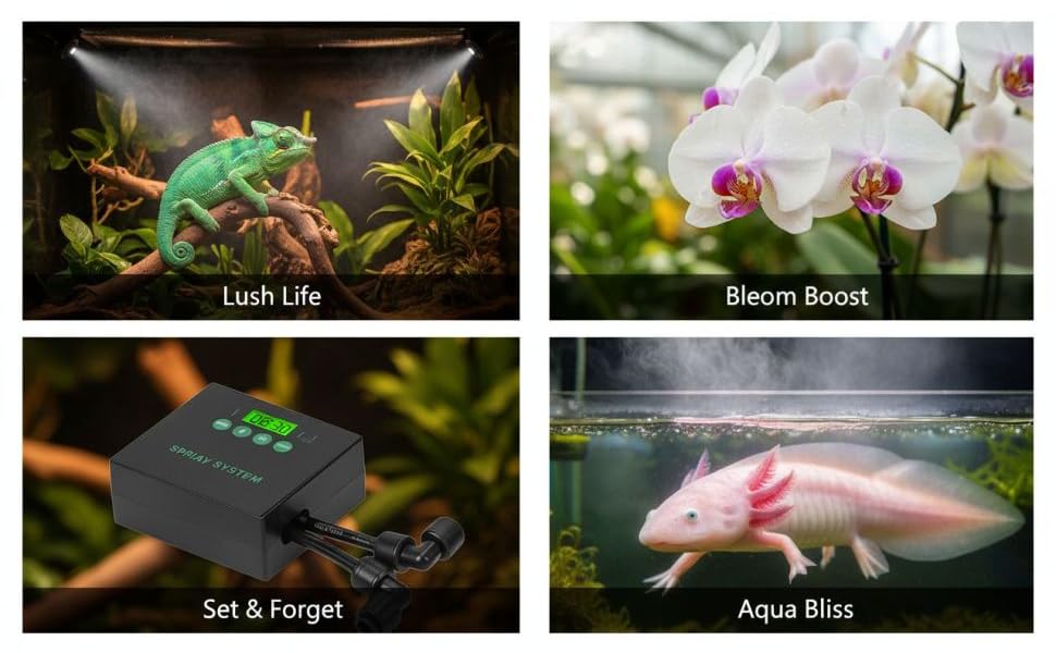 Generic Reptile Humidifier With Smart Timer, 360° Dual Nozzles, Self-Priming System, Automatic Mister, Rainforest Spray Kit With Us Plug, For Plant Terrariums