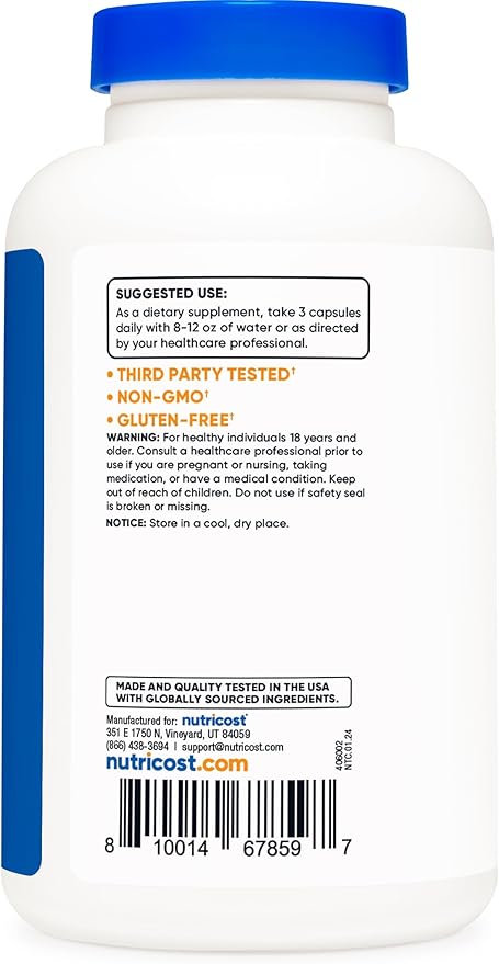 Nutricost Magnesium Taurate 1,500mg; 240 Capsules - Gluten Free, Non-GMO, Vegan, 80 Servings