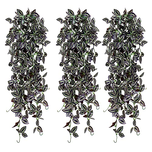 TOCHGREEN 3pcs Artificial Hanging Plants-3.6ft Fake Ivy Vine Purple Fake Ivy Leaves Faux Hanging Scindapsus Vine for Wall House Room Party Garden Indoor Outdoor Decoration