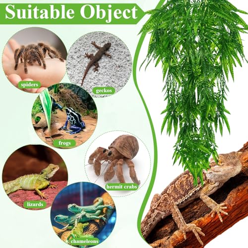 Suncalla Reptile Plants Terrarium Hanging Plants Vines Boston Climbing Terrarium Plant with Suction Cup for Bearded Dragons Lizards Crested Gecko Snake Crab Tank(Lush Series,Multiple Green) - style: Lush Series