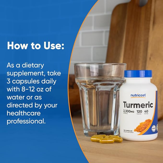 Nutricost Turmeric Curcumin with BioPerine and 95% Curcuminoids, 2300mg, 120 Capsules, Veggie Capsules, 767mg Per Cap, 40 Servings, Gluten Free, Non-GMO