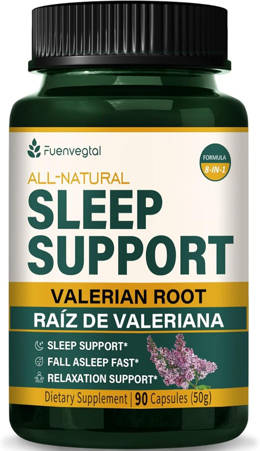 Sleep Support Capsules for Fall Asleep Fast & Relaxation Support, Valerian Root Extract All in 1 Herbal Supplement. 90Caps
