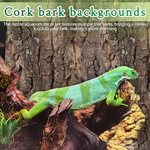 Totority Cork Bark Background 4-Piece Natural Cork Bark Sheets 3D Terrarium Backdrop for Bearded Dragon Gecko Lizard Frog Tank or Aquarium, Easy-Place Reptile Habitat Decor