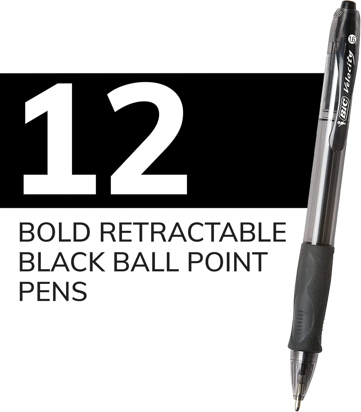 BIC Glide Bold Black Ballpoint Pens, Bold Point (1.6mm), 12-Count Pack, Retractable Ballpoint Pens With Comfortable Full Grip (VLGB11-BLK)