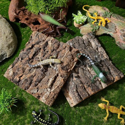 Totority Cork Bark Background 4-Piece Natural Cork Bark Sheets 3D Terrarium Backdrop for Bearded Dragon Gecko Lizard Frog Tank or Aquarium, Easy-Place Reptile Habitat Decor