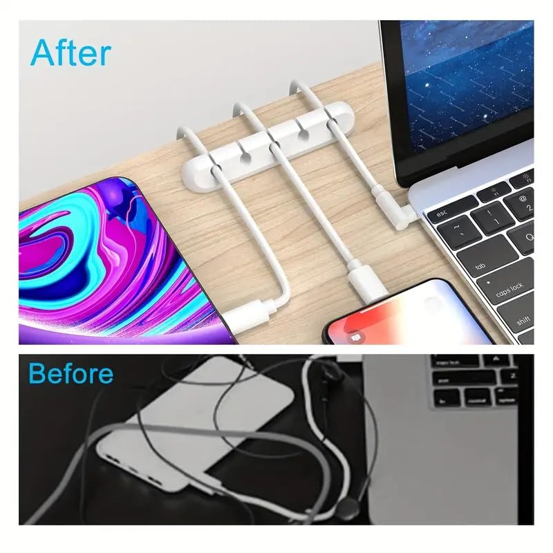 3-Pack Multifunctional Cable Organizers with 5 Slots | Durable USB Wire Management Clips for Home, Office, and Car -White - color: White