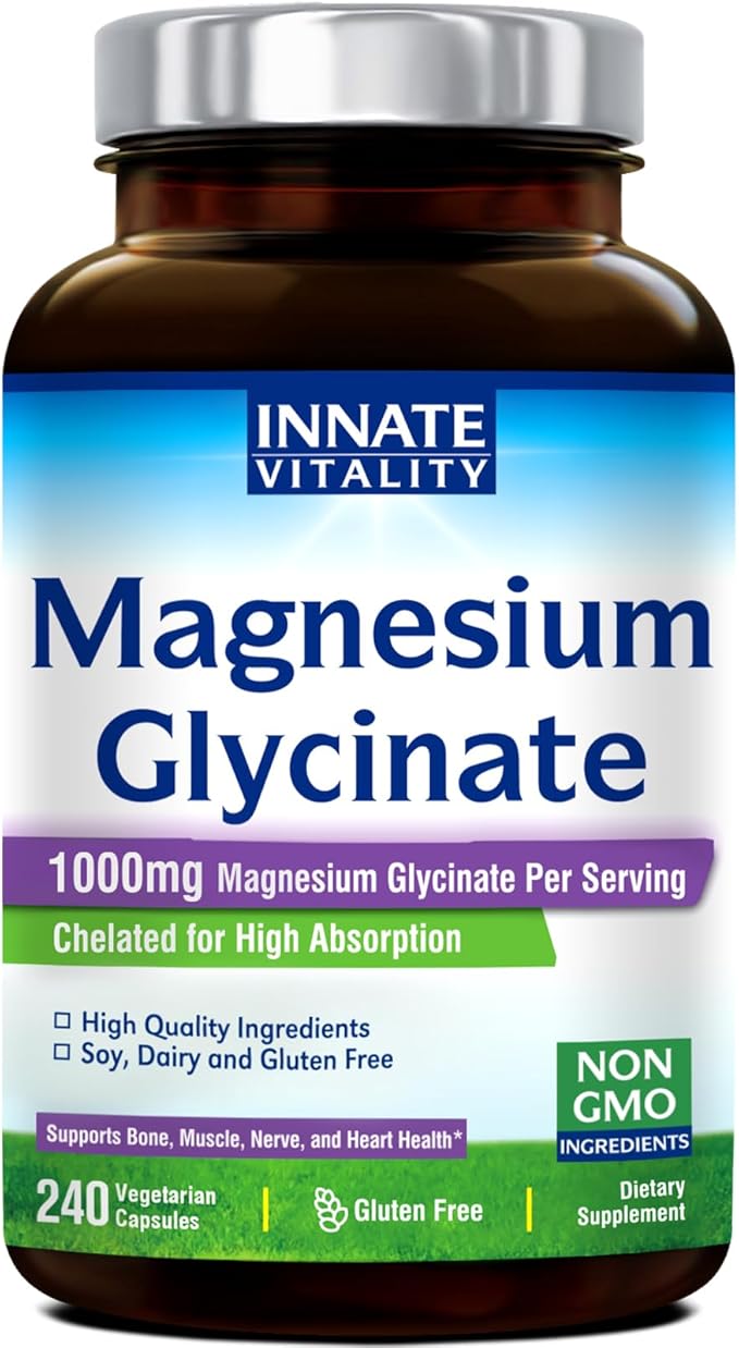Innate Vitality Magnesium Glycinate 1000mg Per Serving | 140mg Elemental Magnesium Supplement - High Absorption, Non Buffered, Non-GMO & No Gluten - Nerve, Muscle, Bone & Heart Health - 240 Caps