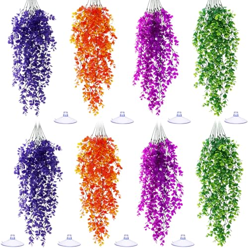 Suncalla Reptile Plants Terrarium Hanging Plants Vines Boston Climbing Terrarium Plant with Suction Cup for Bearded Dragons Lizards Crested Gecko Snake Crab Tank(Multicolor Series,4 Colors) - style: Multicolor Series