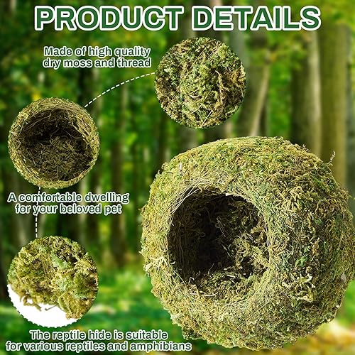 Tinideya 4 Pcs Mossy Cave Hide Artificial Green Reptile Mossy Hideout 4 Inch Humidity Crested Gecko Tank Decor for Pet Reptile Frogs Snakes Turtle Spider Lizard Chameleon, Terrarium Vivarium Decor