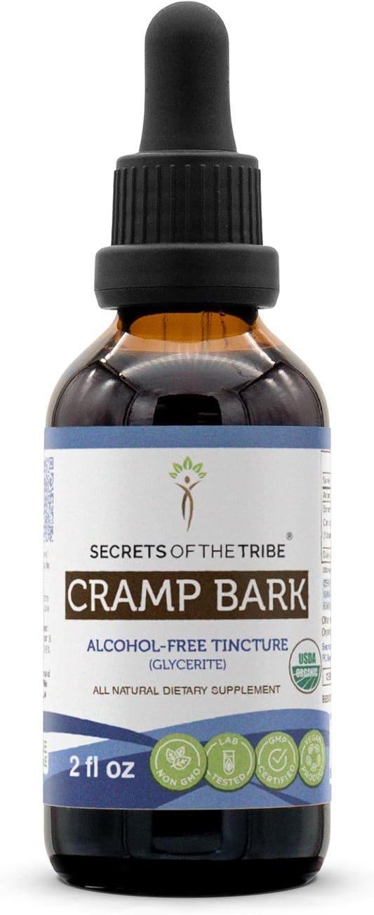 Secrets of the Tribe Cramp Bark USDA Organic | Alcohol-Free Extract, High-Potency Herbal Drops | Made from 100% Certified Organic Cramp Bark (Viburnum Opulus) Dried Bark (2 oz)