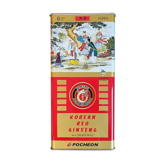 Pocheon 300g(10.6oz) Korean Canned Dried Panax Red Ginseng 6 Years Cut Grade 300-Big (18 Roots), Natural Immune Support