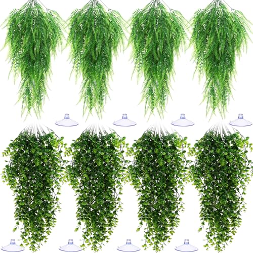 Suncalla Reptile Plants Terrarium Hanging Plants Vines Boston Climbing Terrarium Plant with Suction Cup for Bearded Dragons Lizards Crested Gecko Snake Crab Tank(Classic Series,Light Dark Green) - style: Classic Series