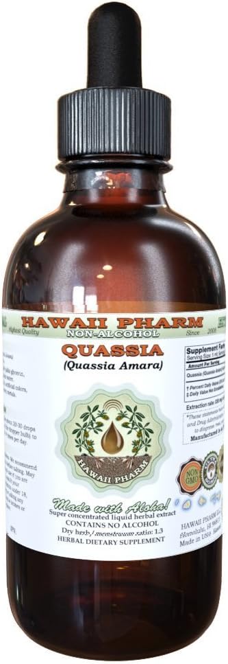 Quassia Alcohol-Free Liquid Extract, Quassia (Quassia Amara) Dried Bark Glycerite Natural Herbal Supplement, Hawaii Pharm, USA 4 fl.oz