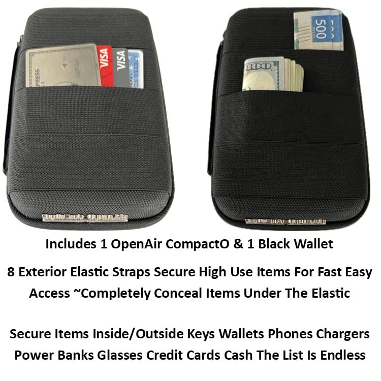 Keyfit Tools OpenAir CompactO EveryDay Carry Case Bag for Men ~Free Up Your Pockets & Organize Your Life Men's Travel Handbag - color: Black on Black