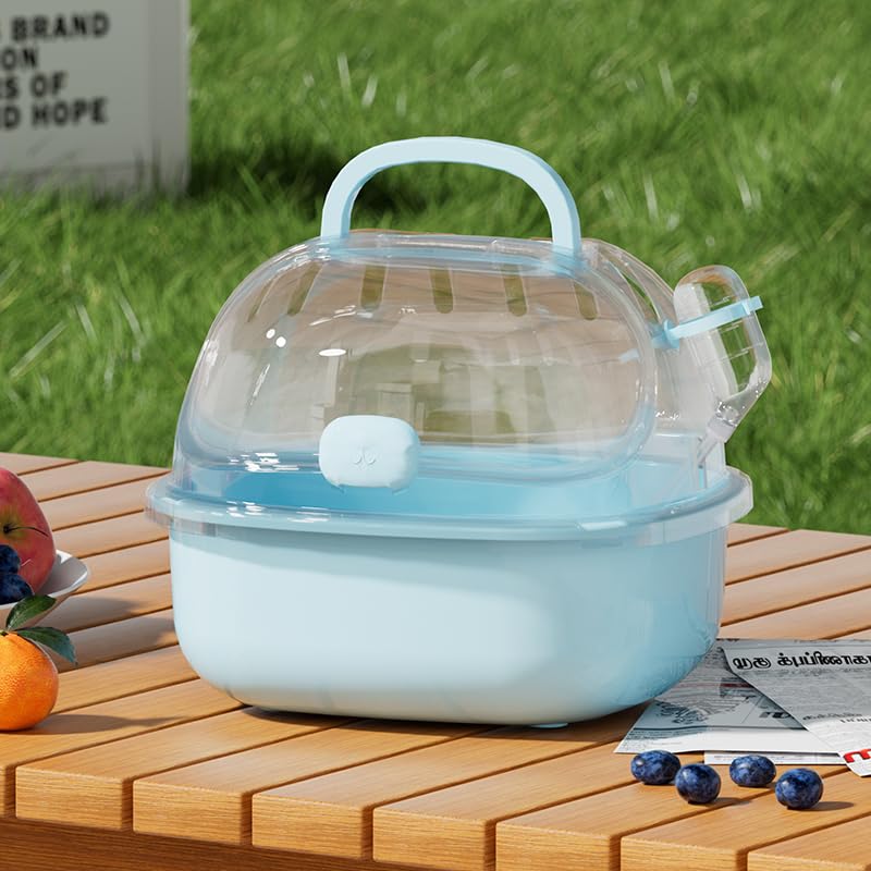 Small Animal Carrier Cage with Water Bottle, Portable Hamster Travel Carrier Carry Case for Small Pets, Gerbils, Mice, Dwarf Hamster (Blue) - color: Blue