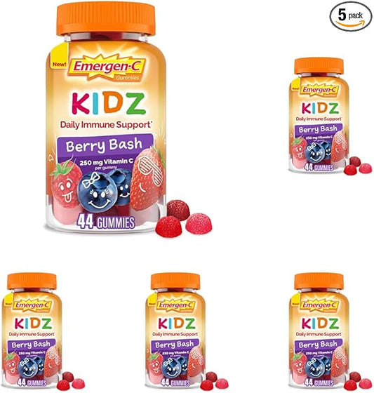 Emergen-C Kidz Daily Immune Support Dietary Supplements, Flavored Gummies with Vitamin C and B Vitamins for Immune Support, Berry Bash - 44 Count (Pack of 5)