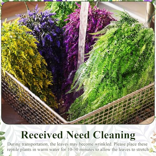 Suncalla Reptile Plants Terrarium Hanging Plants Vines Boston Climbing Terrarium Plant with Suction Cup for Bearded Dragons Lizards Crested Gecko Snake Crab Tank(Bright Series,5 Colors) - style: Bright Series