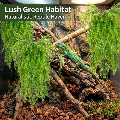 RAINFLOW 3PCS Artificial Terrarium Plants - Lifelike Reptile Habitat Vines, Fake Hanging Plants with Bendable Vine, Reptile Tank Accessories for Bearded Dragon, Chameleon, Lizard Snake Cage Decor