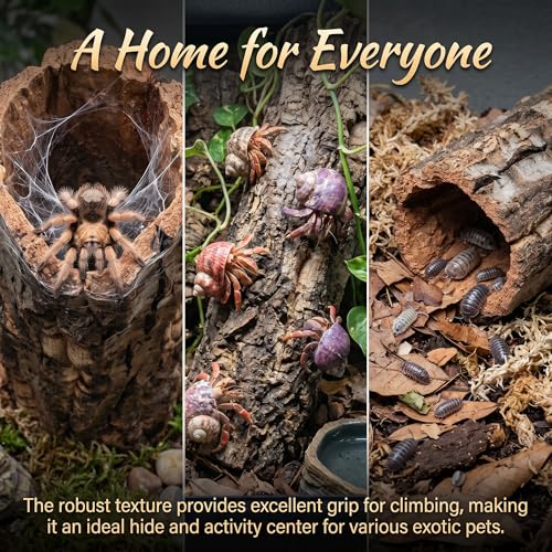 Tree Trunk Reptile Hide Cave, Reptile & Hibian Wood Habitat Hideouts Artificial Cork Bark Tube Small Log Climbing Hidedecorative Terrarium Accessories for Gecko Hermit Crabs Frog Snake, 7. 8"