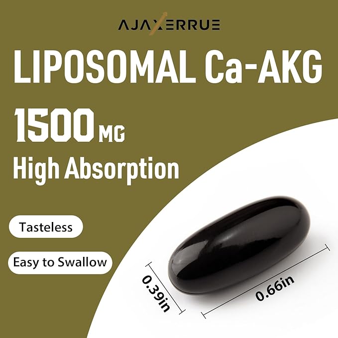 Liposomal Calcium AKG Supplement 1500 MG (Alpha-Ketoglutaric Acid), High Absorption, More Effective Than AAKG, Ca AKG for Longevity, Age Defense, Cellular Energy, Metabolic Function, 180 Softgels