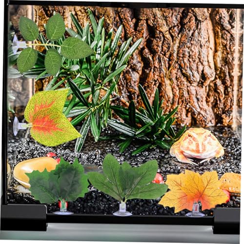 BESPORTBLE 10pcs Reptile Tank Plants with Suction Cups, Lifelike Artificial Terrarium Plant Ornaments for Lizard, Chameleon, Snake Habitat Decoration, Aquarium Landscaping Accessories