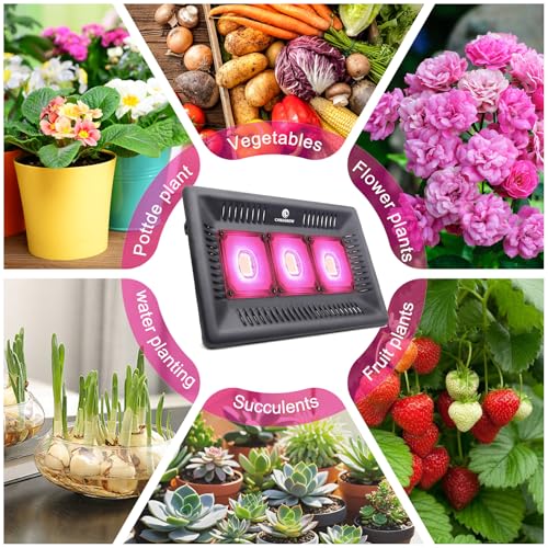 CANAGROW Waterproof Plant Light, Outdoor Grow Light, Full Spectrum COB LED Grow Light with No Noise, Refugium Light for Saltwater Aquarium, Heating Lamps for Plants Seeding Veg Blooming Fruiting - size: 3 Bulbs Pink - 300 W