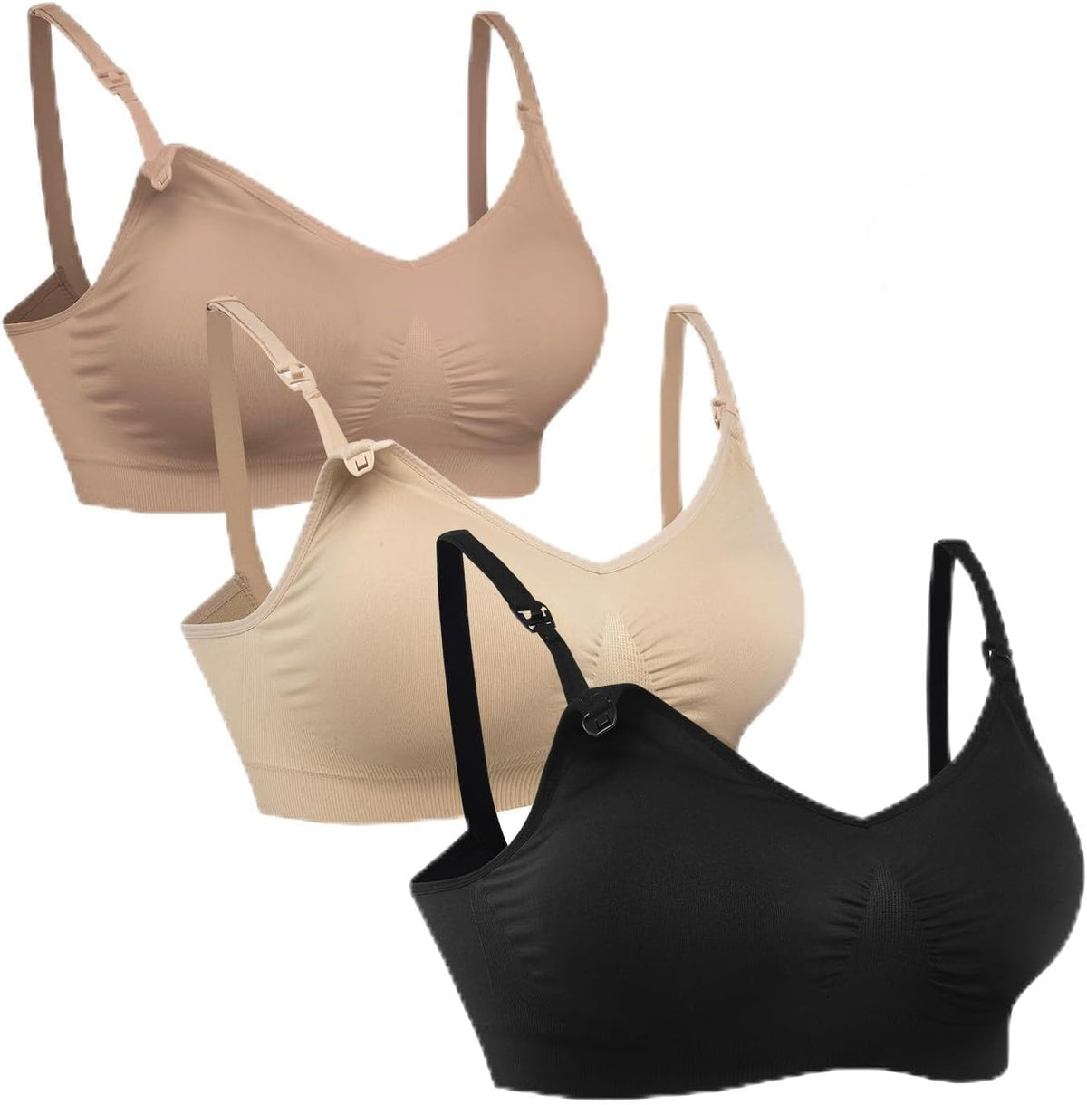 HOFISH 3PACK Full Bust Seamless Nursing Maternity Bras Bralette S-XXL with Extra Bra Extenders & Clips