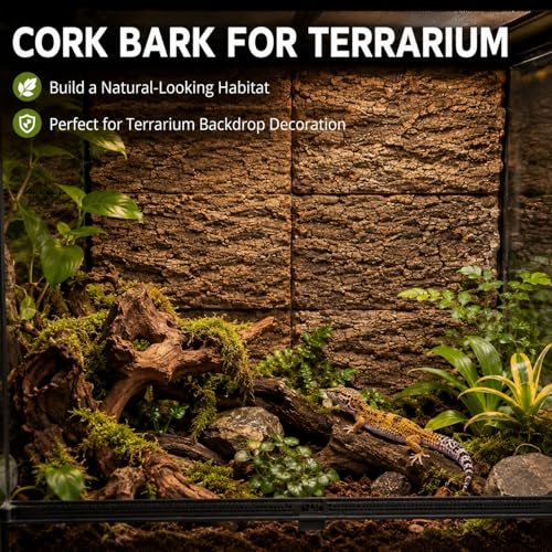 RHBLME 4 Pack Cork Bark, 11.8" L x 7.8" W Cork Bark for Reptiles, Cork Bark for Terrarium, Reptile Tank Background Terrarium Backdrop Wall Decor Natural Reptile Climbing Mat