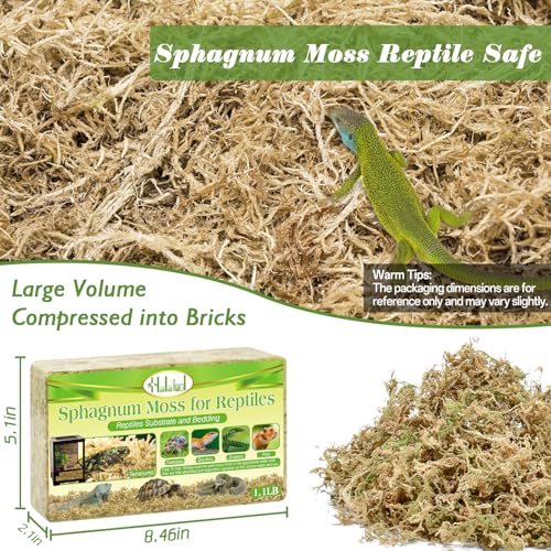 Halatool 1.1LB Sphagnum Moss for Reptiles(Turtles, Geckos, Snakes, Frogs, Hamsters), Natural Forest Long Fibered Dried Moss Bulk for Reptiles Substrate & Bedding - 25QT Reptile Habitat Accessories - size: 1.1 LB