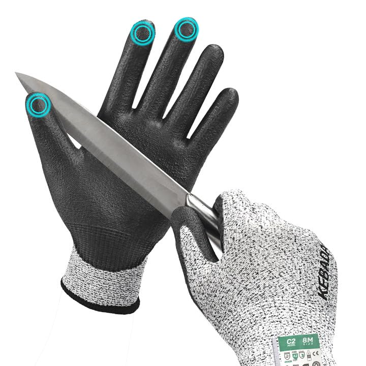 Kebada Cut Resistant Gloves, ANSI A2 Cutting Glove, PU Coated, Touchscreen, Multi-Purpose Model C2, 1 Pair, X-Large - color: Grey, size: 10/X-Large