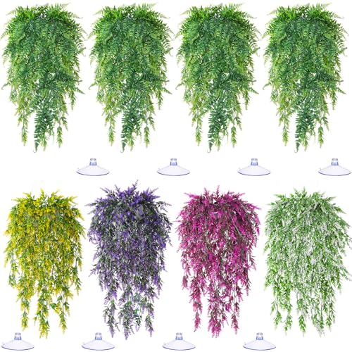 Suncalla Reptile Plants Terrarium Hanging Plants Vines Boston Climbing Terrarium Plant with Suction Cup for Bearded Dragons Lizards Crested Gecko Snake Crab Tank(Bright Series,5 Colors) - style: Bright Series