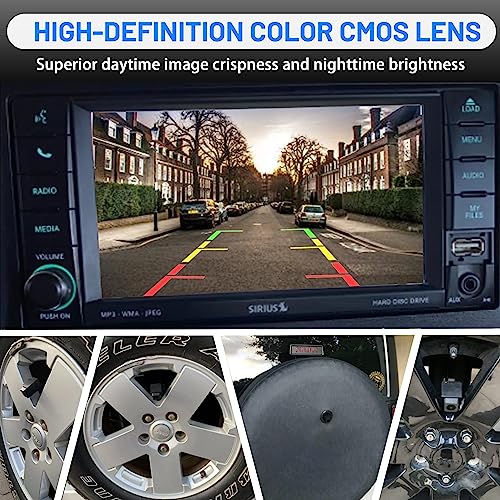 EWAY Classic 1.0 Backup Camera for Jeep Wrangler Spare Tire Mount 2007-2018, Rear View Reverse Aftermarket Camera for JK JKU Rubicon Sahara Sport Unlimited Removable Guidelines w/OEM Monitor Adapter