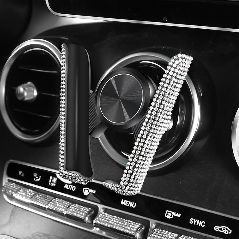 SUNCARACCL Bling Phone Holder for Car Vent, Diamond Cellphone Mount - color: White