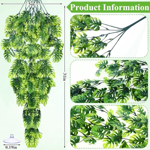 Suncalla Reptile Plants Terrarium Hanging Plants Vines Boston Climbing Terrarium Plant with Suction Cup for Bearded Dragons Lizards Crested Gecko Snake Crab Tank(Popular Series,Green) - style: Popular Series