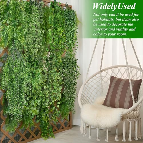 Suncalla Reptile Plants Terrarium Hanging Plants Vines Boston Climbing Terrarium Plant with Suction Cup for Bearded Dragons Lizards Crested Gecko Snake Crab Tank(Petite Leaf Series,Multiple Green) - style: Petite Leaf Series