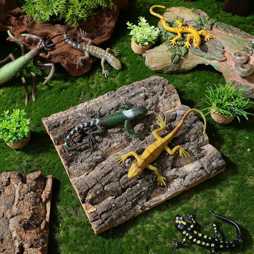 Totority Cork Bark Background 4-Piece Natural Cork Bark Sheets 3D Terrarium Backdrop for Bearded Dragon Gecko Lizard Frog Tank or Aquarium, Easy-Place Reptile Habitat Decor
